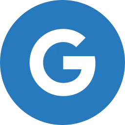Un grande cerchio blu con la lettera G di Google al centro