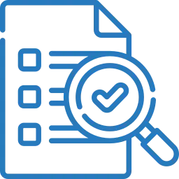 Un documento con un'icona a forma di lente di ingrandimento e un simbolo a forma di cuore, che suggerisce una ricerca o una revisione dei documenti
