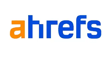 Testo blu con la scritta "ahrefs" su sfondo bianco