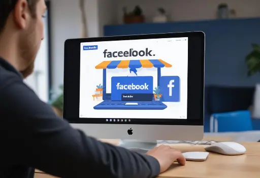 Una persona che utilizza un computer con il logo e l'interfaccia di Facebook visualizzati sullo schermo